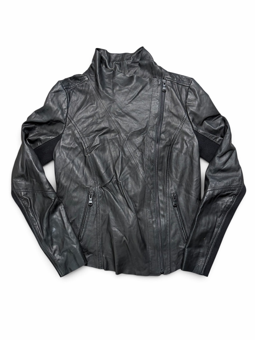 Trouvé Black Genuine Leather Asymmetrical Moto Jacket Women’s Small